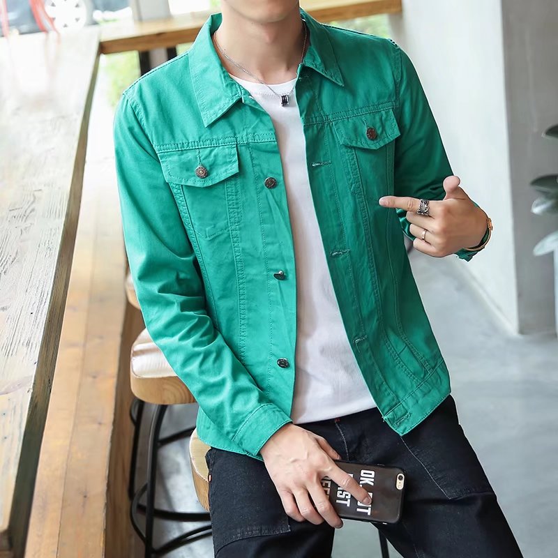 Mùa xuân phần mỏng denim jacket nam slim jacket Hàn Quốc phiên bản của xu hướng của thanh niên đẹp trai hoang dã áo giản dị