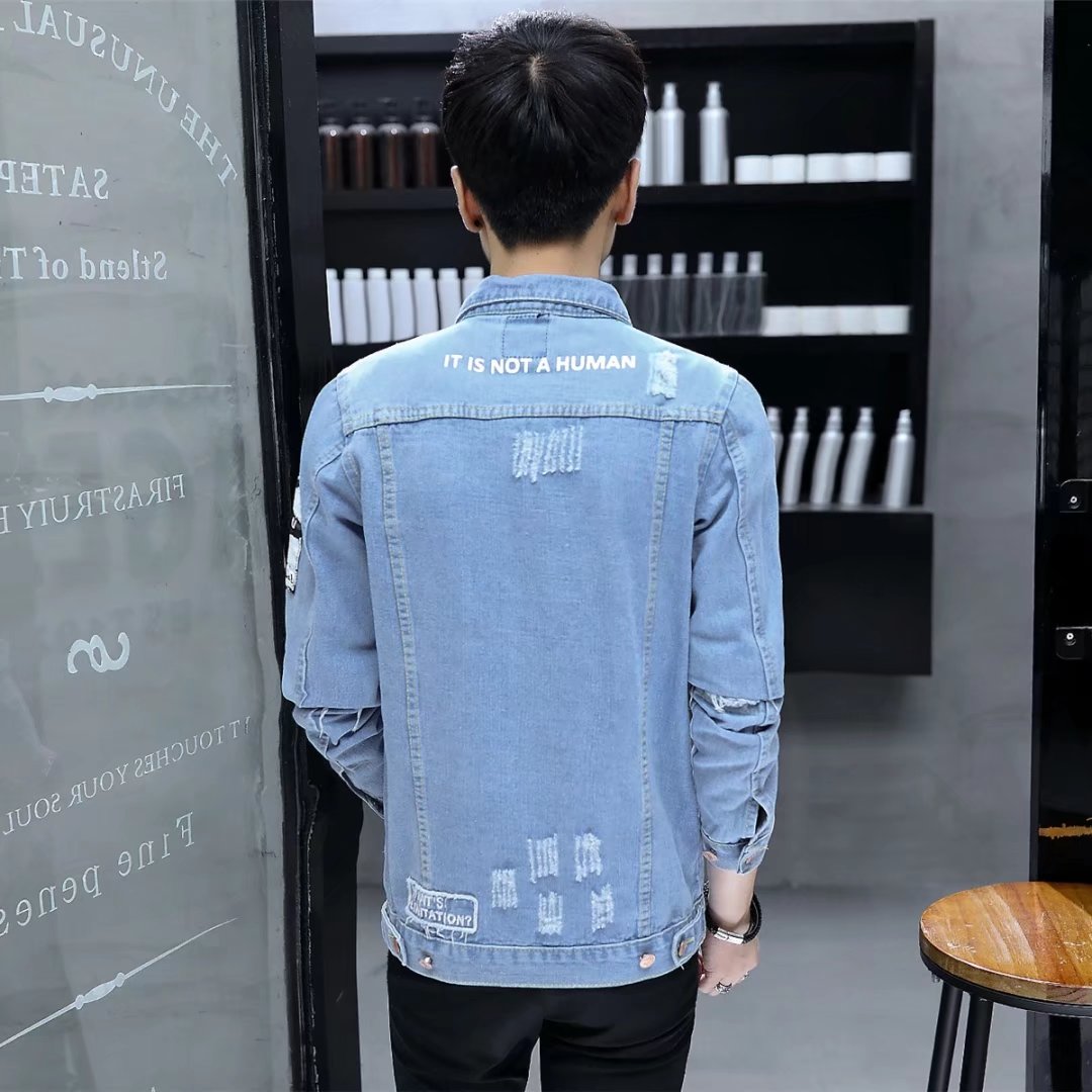 Mùa xuân phần mỏng denim jacket nam slim jacket Hàn Quốc phiên bản của xu hướng của thanh niên đẹp trai hoang dã áo giản dị