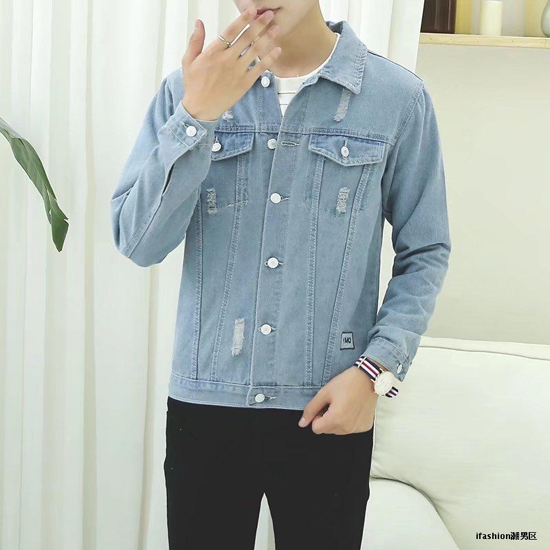 Mùa xuân phần mỏng denim jacket nam slim jacket Hàn Quốc phiên bản của xu hướng của thanh niên đẹp trai hoang dã áo giản dị