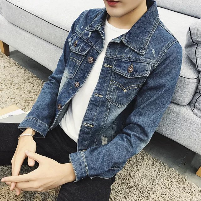 Mùa xuân phần mỏng denim jacket nam slim jacket Hàn Quốc phiên bản của xu hướng của thanh niên đẹp trai hoang dã áo giản dị