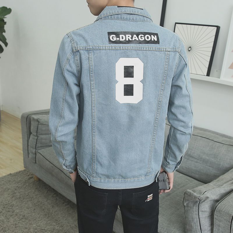 Thêu denim áo khoác nam xã hội tinh thần chàng Slim áo khoác Hàn Quốc phiên bản của xu hướng của người đàn ông màu đỏ nhanh chóng với cùng một đoạn