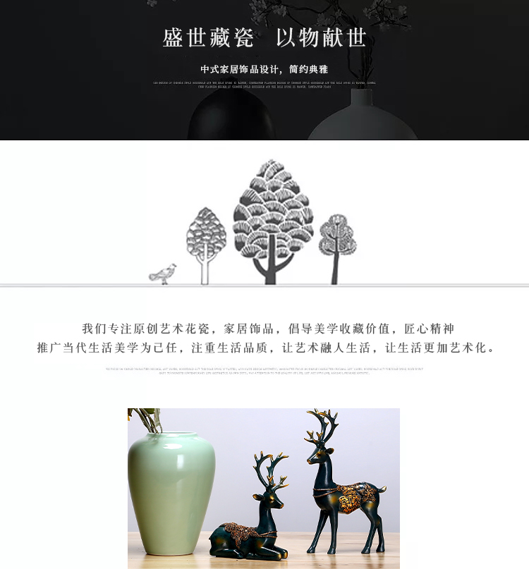 Jingdezhen ceramics vase cyan creative manual Chinese flower arranging the study furnishing articles handicraft suit sitting room