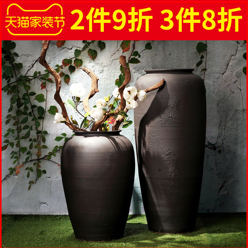 Jingdezhen ceramic vase landing creative restoring ancient ways is the sitting room porch decoration furnishing articles coarse TaoHua dried flowers suit