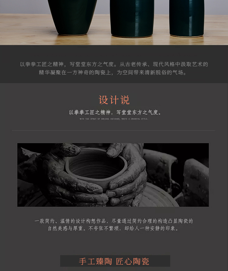 Jingdezhen ceramics vase manual sitting room porch place flower arranging the study of new Chinese style adornment three - piece suit