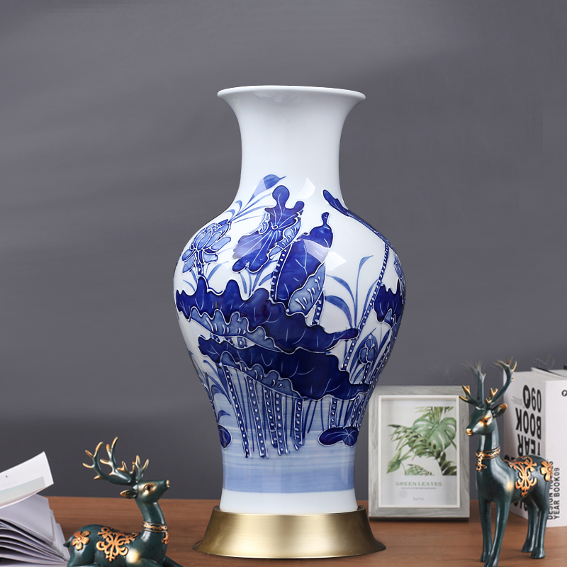 Jingdezhen blue and white vase of new Chinese style household decorates sitting room porch lotus manually fish bottle ceramics furnishing articles