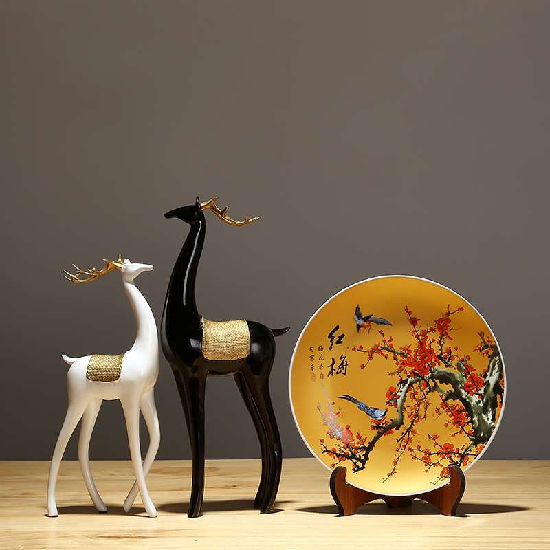 Jingdezhen decorative ceramic plate hanging dish of the sitting room porch ark of new Chinese style TV ark adornment porcelain furnishing articles