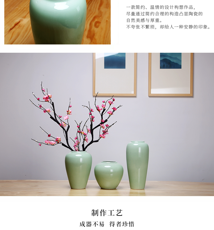Jingdezhen ceramics vase cyan creative manual Chinese flower arranging the study furnishing articles handicraft suit sitting room