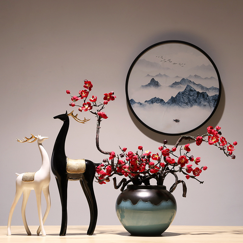 Modern new Chinese pottery and porcelain vase decoration suit creative furnishing articles porch decoration vase of TV bar face