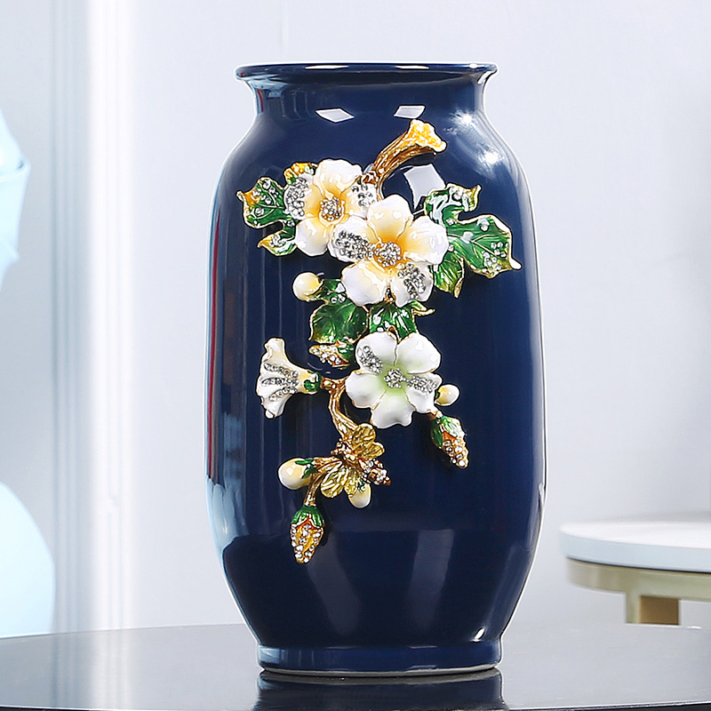 Jingdezhen peace fortune colored enamel vase European ikebana furnishing articles American home desktop rich ancient frame adornment