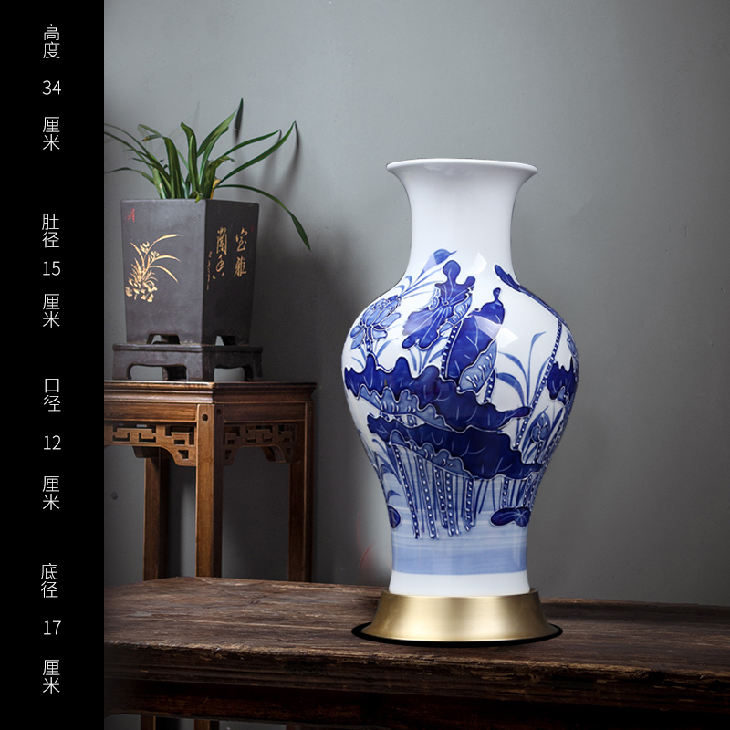Jingdezhen blue and white vase of new Chinese style household decorates sitting room porch lotus manually fish bottle ceramics furnishing articles