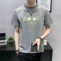 Short sleeve T-shirt for men Korean version trendy striped casual blouse Summer boy clothes Chauded 2022 new mens clothing