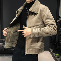 Autumn and winter jacket mens 2021 new tooling plus cashmere lamb hair Korean version of the trend thickened jacket mens clothes