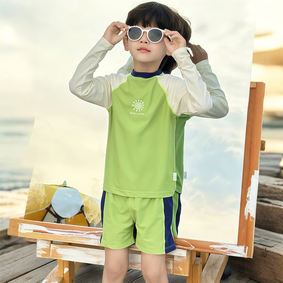
Children's swimsuits boys 2025 new beach vacation quick-drying split swimsuit boys long-sleeved sun protection swimsuit