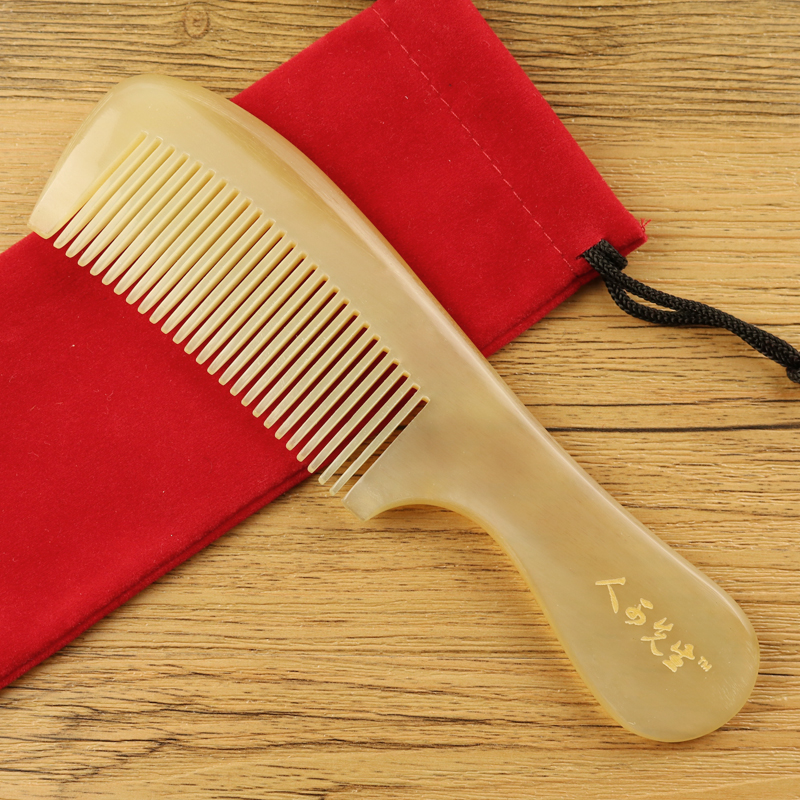 Natural pure horn comb Household large wide tooth health massage comb Coarse tooth curly hair comb Men and women can lettering