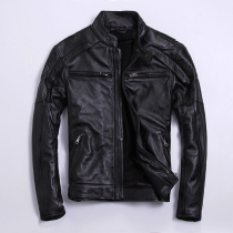 Thickened Bull Leather Genuine Leather Leather Clothing Male body Short Neckline Locomotive Jacket motorcycle jacket Moto jacket Windproof Liner Mens Clothing