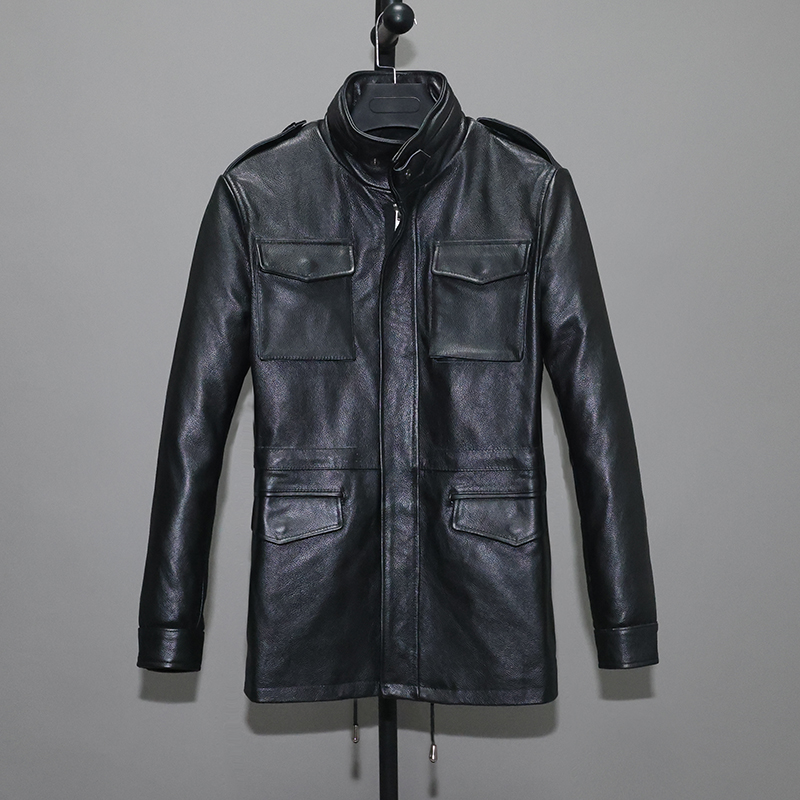 First layer cow leather leather jacket men's self-cultivation stand collar M65 hunting casual motorcycle leather coat tooling jacket clothing