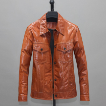 Heavy Wash Wax Dyeing Thin soft-head Mapleather Leather Leather Clothing Mens Body Short Retro Casual Denim Mens Clothing jacket Chen