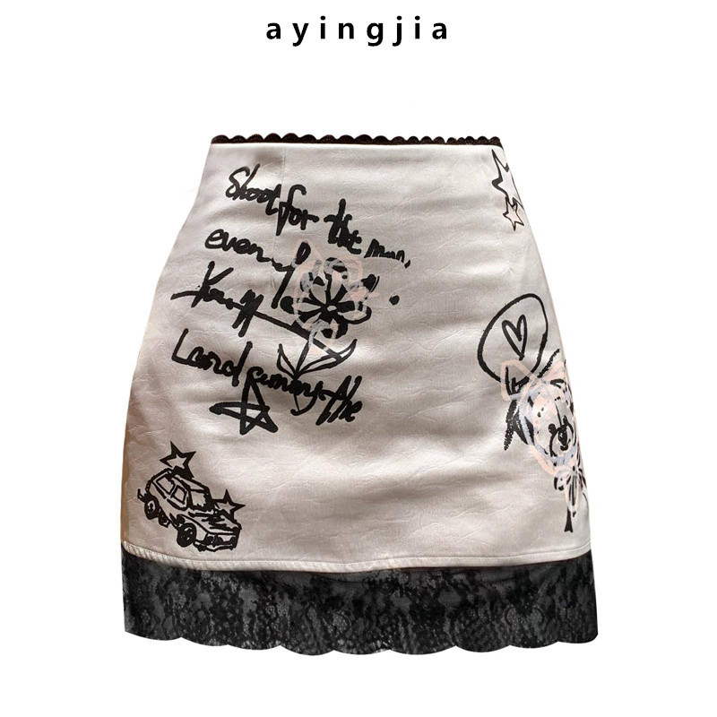 In Stock! Niche Design Textured Lace Trim Patchwork Letter Graffiti Print Midi Skirt Summer Bodycon Short Skirt In Stock! Niche Design Textured Lace Trim Patchwork Letter Graffiti Print Midi Skirt Summer Bodycon Short Skirt
