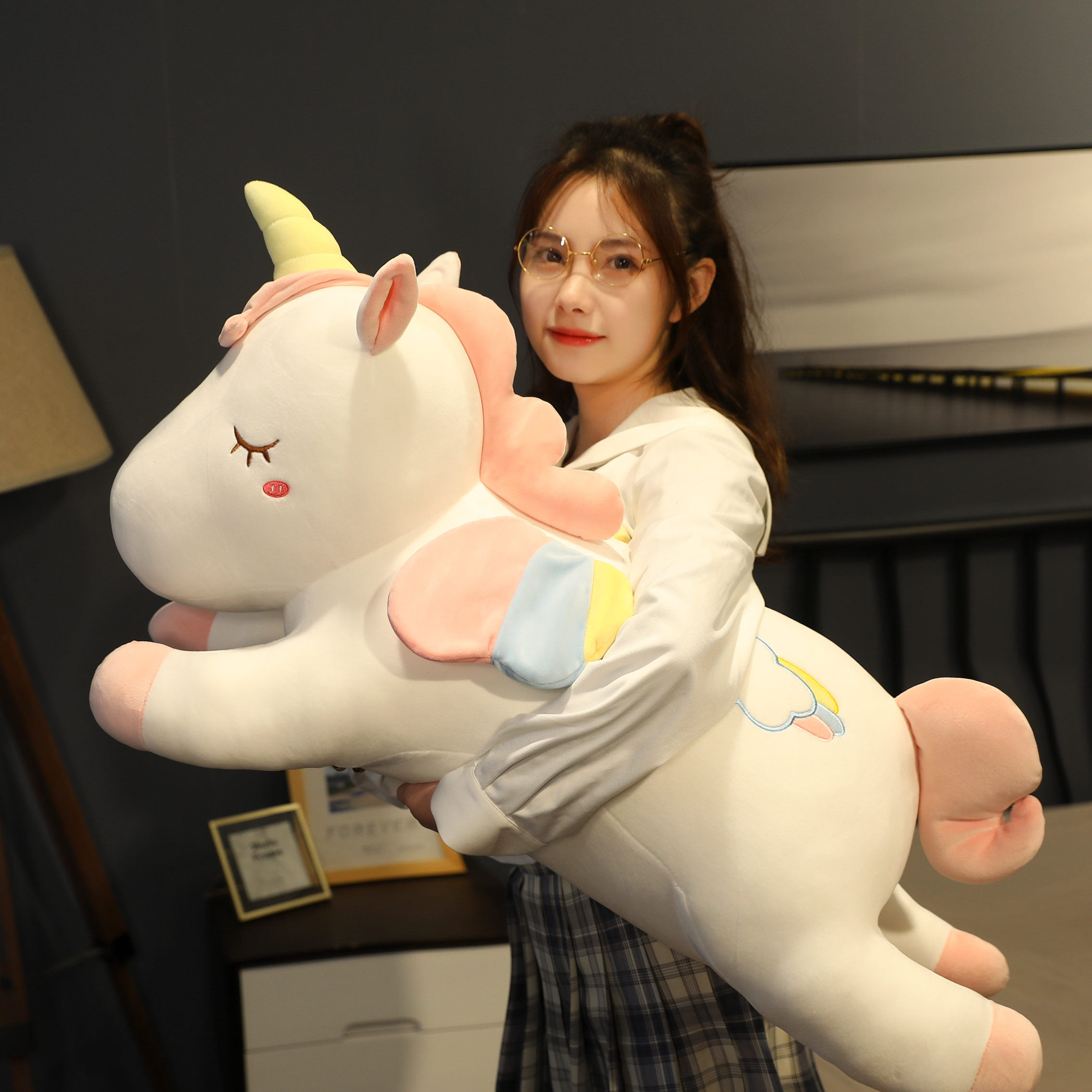 Unicorn paparazzi plush toy big number cute super soft girl bed with sleeping cloth doll holding pillow doll-Taobao