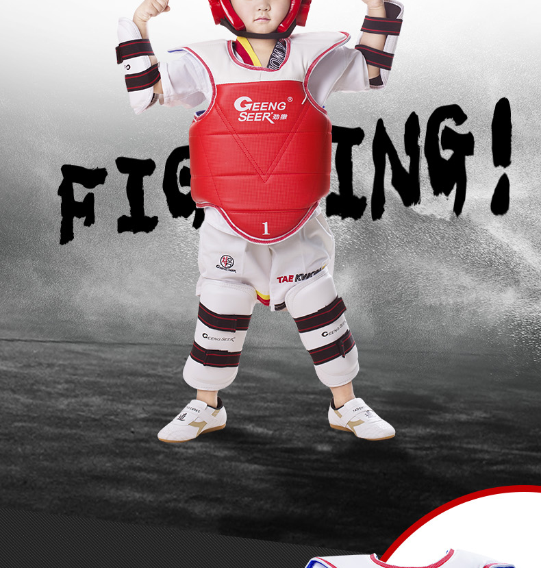Jinsha Taekwondo thiết bị bảo vệ đầy đủ thiết bị đào tạo phụ trợ tám mảnh dày năm cạnh tranh loại tay và chân trẻ em - Dụng cụ thể thao băng bảo vệ khớp gối