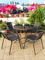 Rattan chair Three sets of iron art balcony Leisure open-air folding coffee Outswing outdoor patio outdoor table and chair umbrella combination