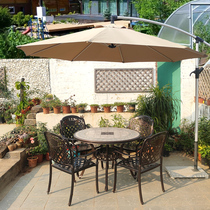 Outdoor Eurostyle Marble Table Composition Yard Garden Iron Art Casual Patio Round Table Dining Chair Cast Aluminum Table Umbrella