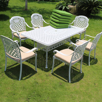 White Maike outdoor furniture Courtyard open-air restaurant tables and chairs Wrought iron one table and six chairs Leisure garden cast aluminum tables and chairs