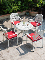 European balcony White table and chair combination Outdoor leisure courtyard Wrought iron open-air aluminum alloy outdoor waterproof sunscreen chair