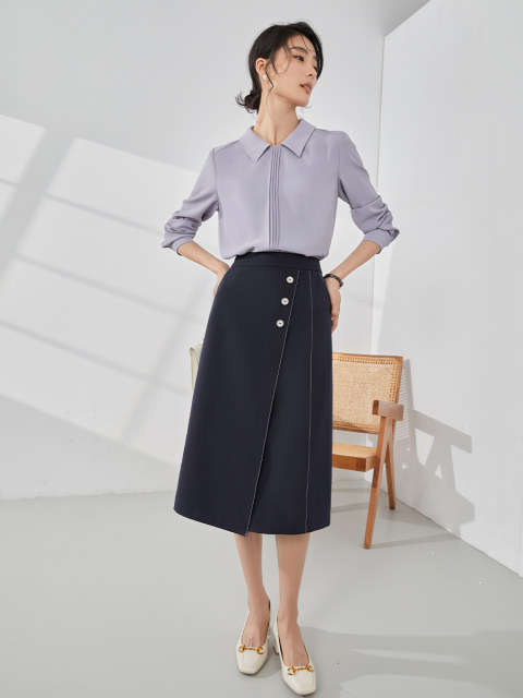 Manbe French skirt women's spring and autumn 2025 new high-waist temperament mid-skirt professional versatile suit a-line skirt