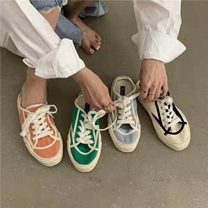 韩版设计感小众帆布鞋2021春夏新款小香风法式复古平底鞋女鞋子