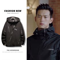 Star with the same name Korean hooded jacket mens spring fattening large size leisure sports function bombing Street coat tide