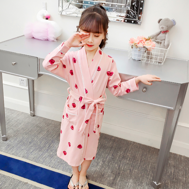 Girls ' pajamas nightgown long sleeve autumn and winter pure cotton children's spring and autumn baby cotton thin children's home clothes bathrobe