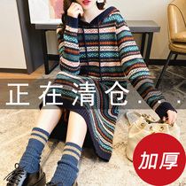 Mid-length Kneecap Sweater Dresses Dress Lady Looser Dress Lady Loose Outside Wearing 2022 New Striped Needle Weaselwear Thicken