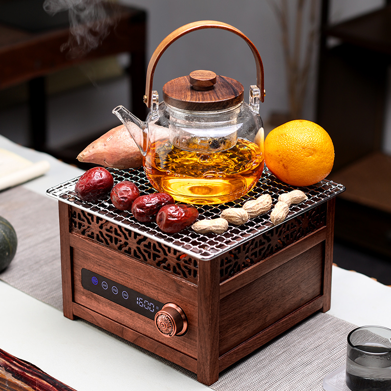 New Chinese Enclosed Stove Cooking Tea Apparatus Full Suit Home Indoor High-end Walnuts Wood Electric Pottery Stove Boiling Tea Stove Teapot-Taobao