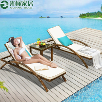 Lying Bed Villa Balcony Casual Lounge PE Vines Brunch Bed Water Resistant Sunscreen Outdoor Furniture Pool Bed for Home