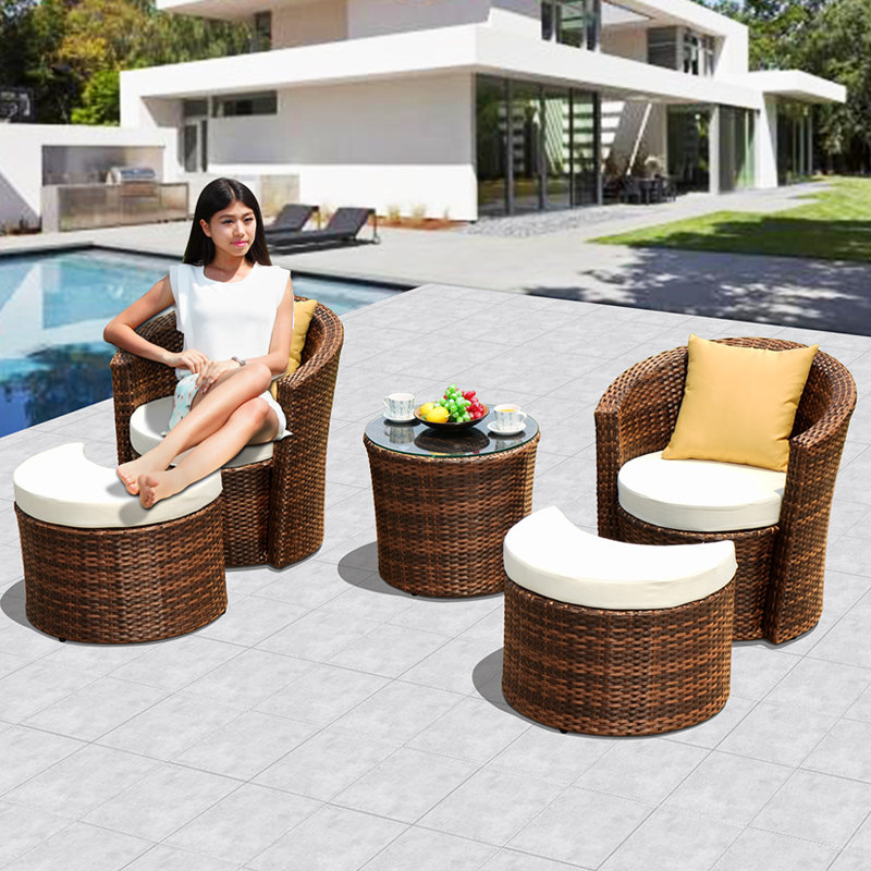 Balcony Leisure chair Five sets of rattan chairs outdoor garden small table and table rattan table and chairs small tea table down-to-earth table and chairs