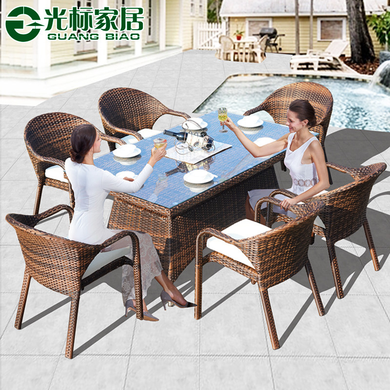 Milk tea shop table and chairs Rattan Furniture Outdoor Coffee Shop Teng Chair Three-Five Pieces Kit Rooftop Casual Aluminum Rack Rattan Furniture
