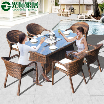Milk tea shop table and chairs Rattan Furniture Outdoor Coffee Shop Teng Chair Three-Five Pieces Kit Combined Rooftop Casual Aluminum Rack Rattan Furniture