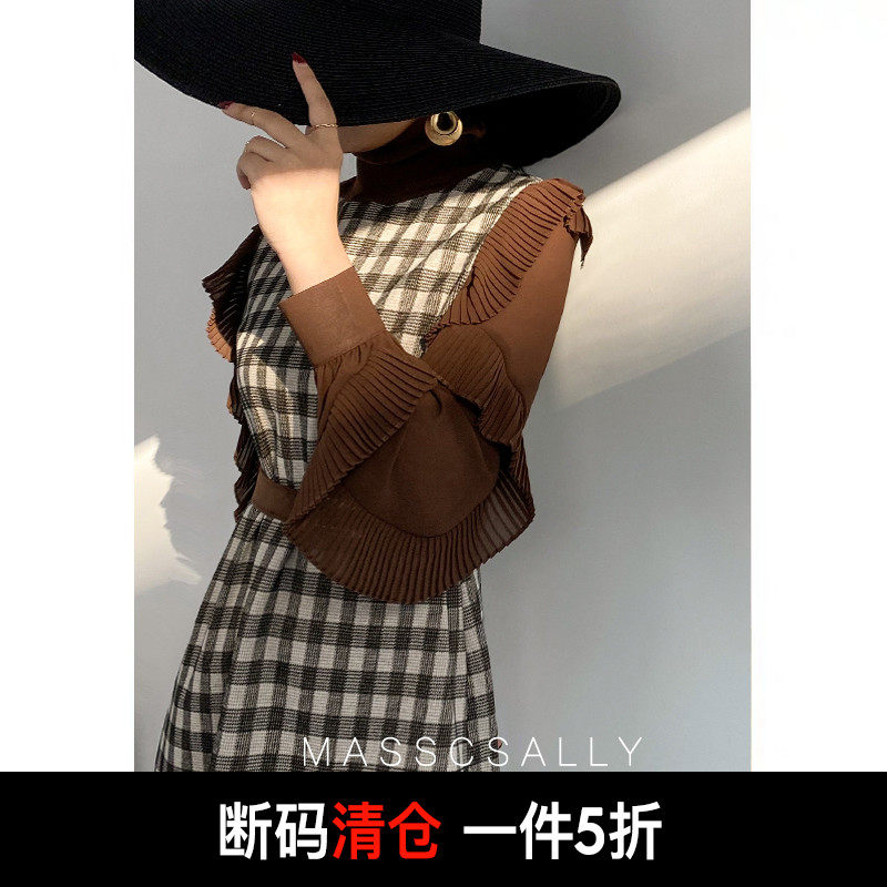 Spring 2021 popular new British retro plaid dress femininity French waist slimming knitted skirt