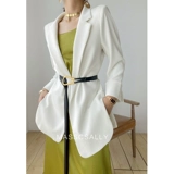 Белый осенний тонкий дизайнерский пиджак классического кроя, 2021 года, тренд сезона