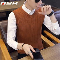 Spring and autumn chicken heart V collar sleeveless sweater vest men knitted vest students slim base shirt thread clothes waistcoat