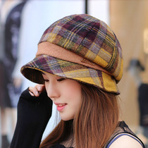 Hat female autumn and winter British tide big plaid basin hat face small fisherman hat octagonal hat middle-aged mother woolen hat