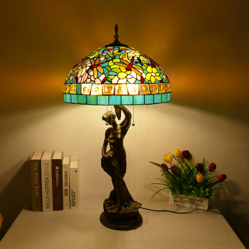European Tiffany New Creative Study Bedroom Bedside Retro Bar Stained Glass Big Beauty Table Lamp