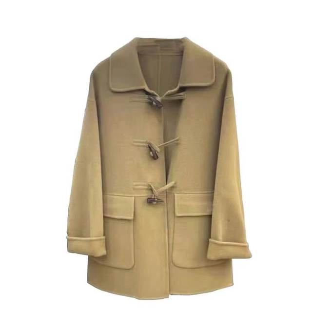 Camel Horn Button Coat Women's Mid-Length 2023 Autumn and Winter Style New Double-sided Woolen Zero Cashmere Coat