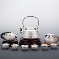 Year over year with pure silver burning kettle large capacity silver teapot tea set Yunnan pure handmade 999 silver pot tea road home