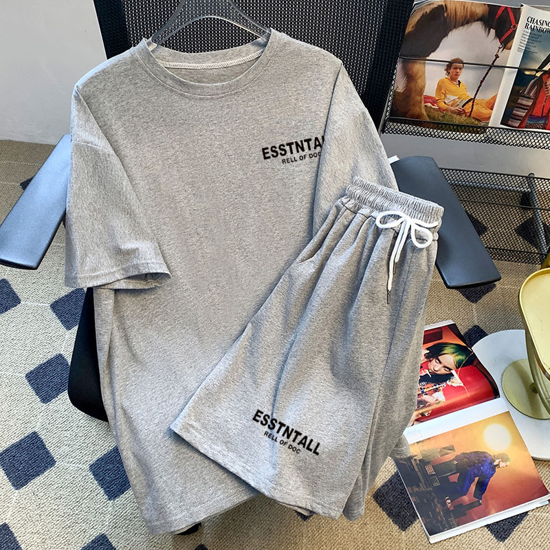 Summer Pure Cotton Pajamas for Women, Fashionable Short-Sleeved Shorts Two-Piece Set, Men's Sports Home Wear, Can Be Worn Outside, Loose and All-Cotton