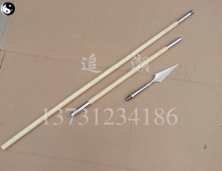 Two-piece red tassel gun white wax rod Red tassel gun Old age gun Martial arts gun Stainless steel red tassel gun head Tai Chi spear big gun