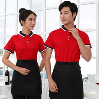 Красная футболка с коротким рукавом, черная лента, фартук