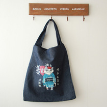 (Lucky local cat) Japanese style kimono kimono cat student fabric tutoring bag shopping portable portable light