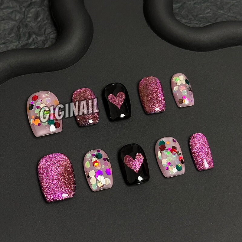 Gigi Nail Art Barbie Manicure Same Style Pink Planet Handmade Wearable Nails Cat Eye Short Nails Pure Hand-Painted Nail Art Pieces